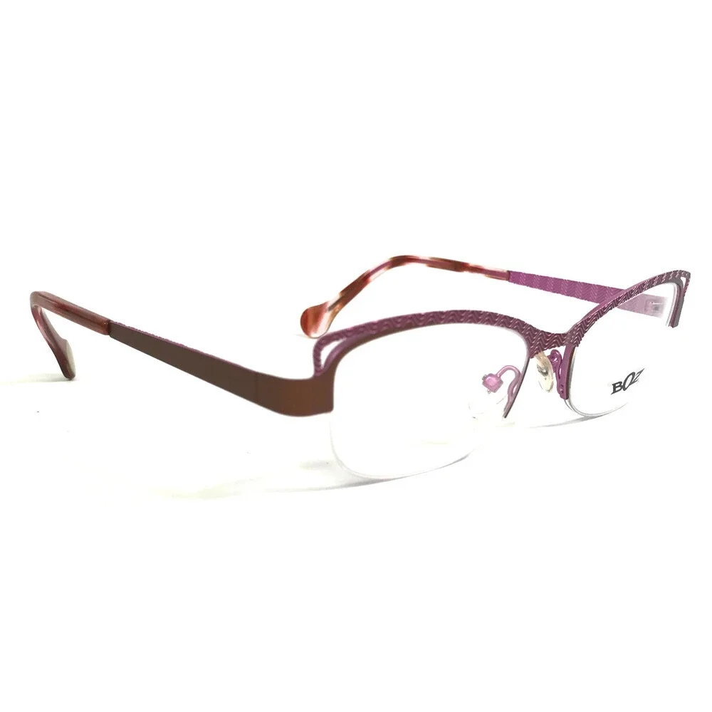 BOZ Eyeglasses Frames WELL 9082 Purple Brown Cat Eye Half Rim 52.5-18-140